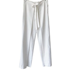 ANTHROPOLOGIE MARGO BARIDON Habanero White Tie Front Wide Leg Wrap Pants NWT